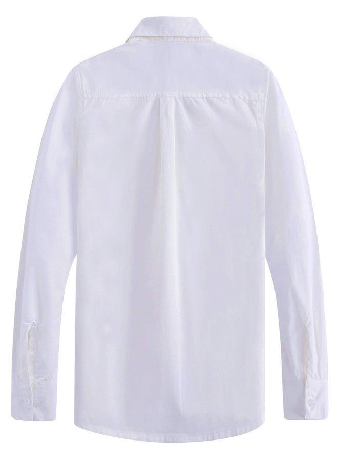 Spring&Gege Boys' Long Sleeve Woven Dress Shirt Formal School Uniform Button Down Shirt with Chest Pocket, White, 9-10 Years - Image 2